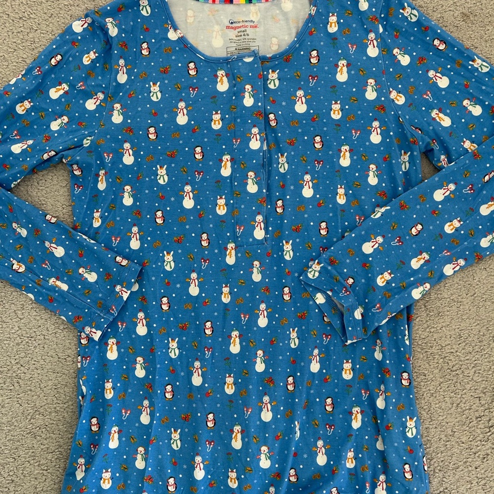 Magnetic Me Womens Blue Snowman Pajama Set Sz S